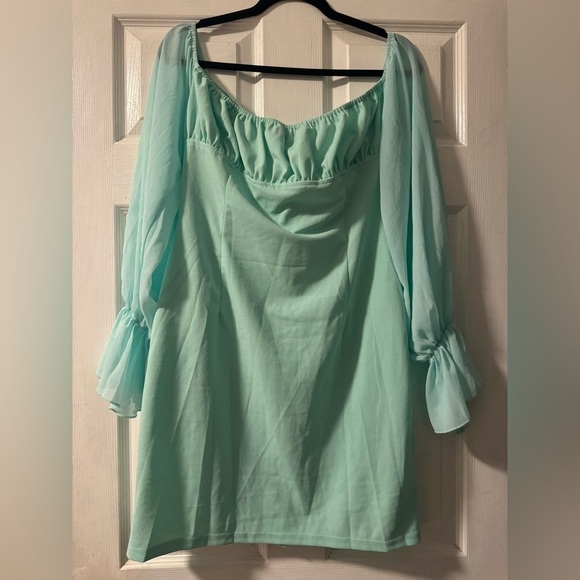 PRETTYLITTLETHING MINT CHIFFON SLEEVE HOOK & EYE BODYCON DRESS SIZE 12 MINI - Picture 6 of 6